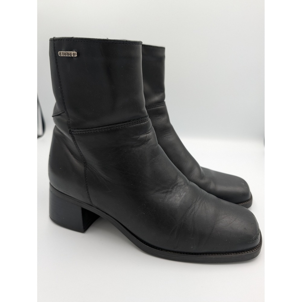 Blondo Black Leather Waterproof Ankle Boots Square Toe Block Heel 8.5 B